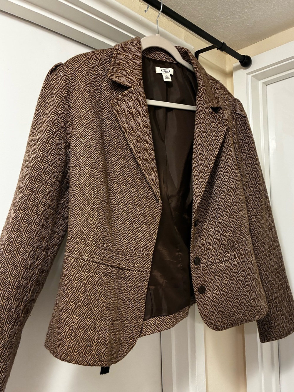 Brown Cropped Patterned Dark Academia Blazer